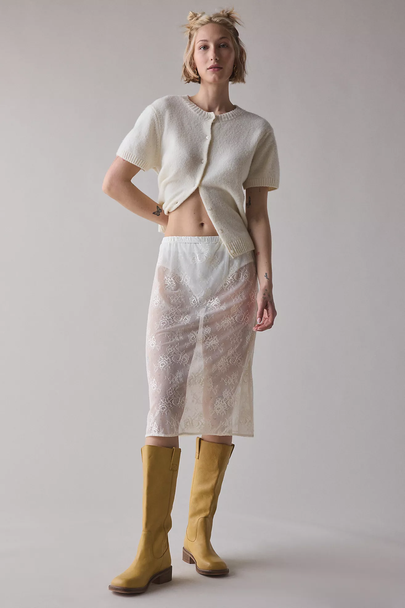 Remade by Uo Sheer Lace Midi Skirt