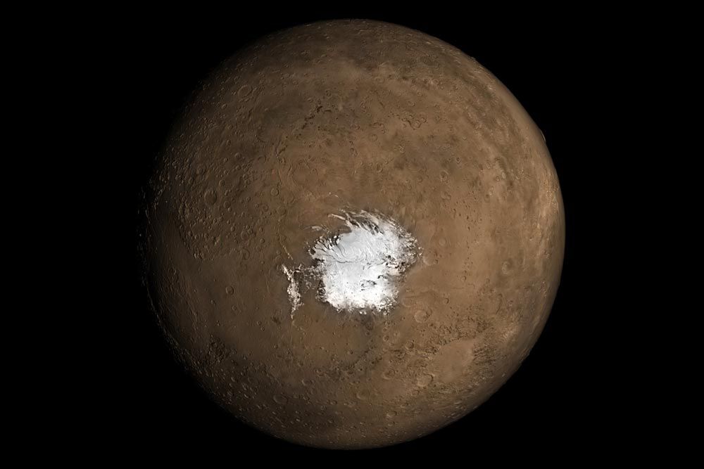 Ice at Mars&#039; south pole may hide volcanic activity.