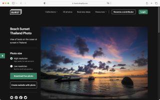 Burst webpage showing download options for a stock photo of an exotic beach