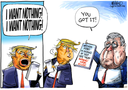 Political Cartoon U.S. Barr Trump Conspiracy Theory
