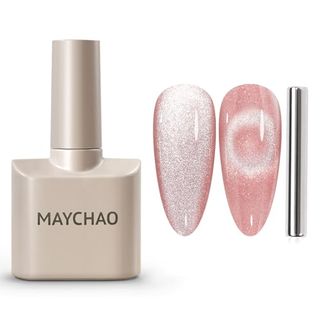 Maychao 15ml Cat Eye Gel Nail Polish 1pc Jelly Pink Magnetic Nail Polish Dengan Magnet Rendam Off Hologram Cat Eye Gel Polish untuk Nail Art Manicure Salon Diy di Rumah