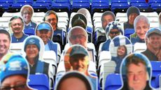 Cardboard cutouts of football fans at St Andrew’s stadium in Birmingham 