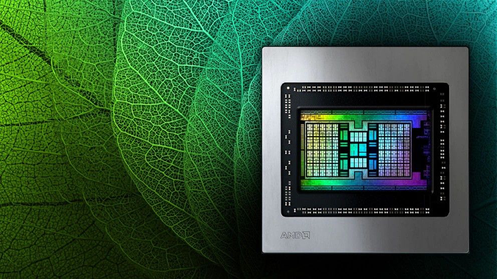 AMD chip shown on a green leaf