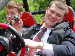 Wesley Majerus finishes driving the Virginia Tech Blind Driver Challenge vehicle
