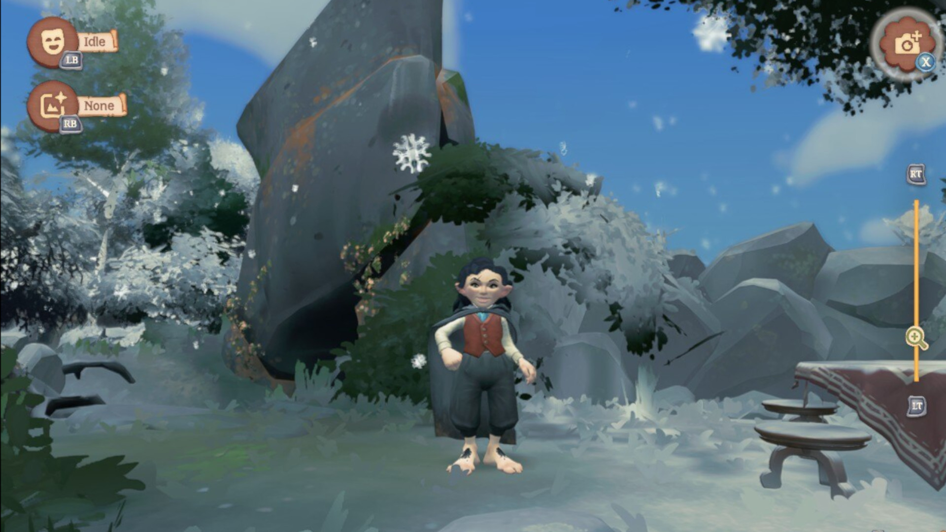 A player standing in front of the Three Farthing Stone during Tales of the Shire.