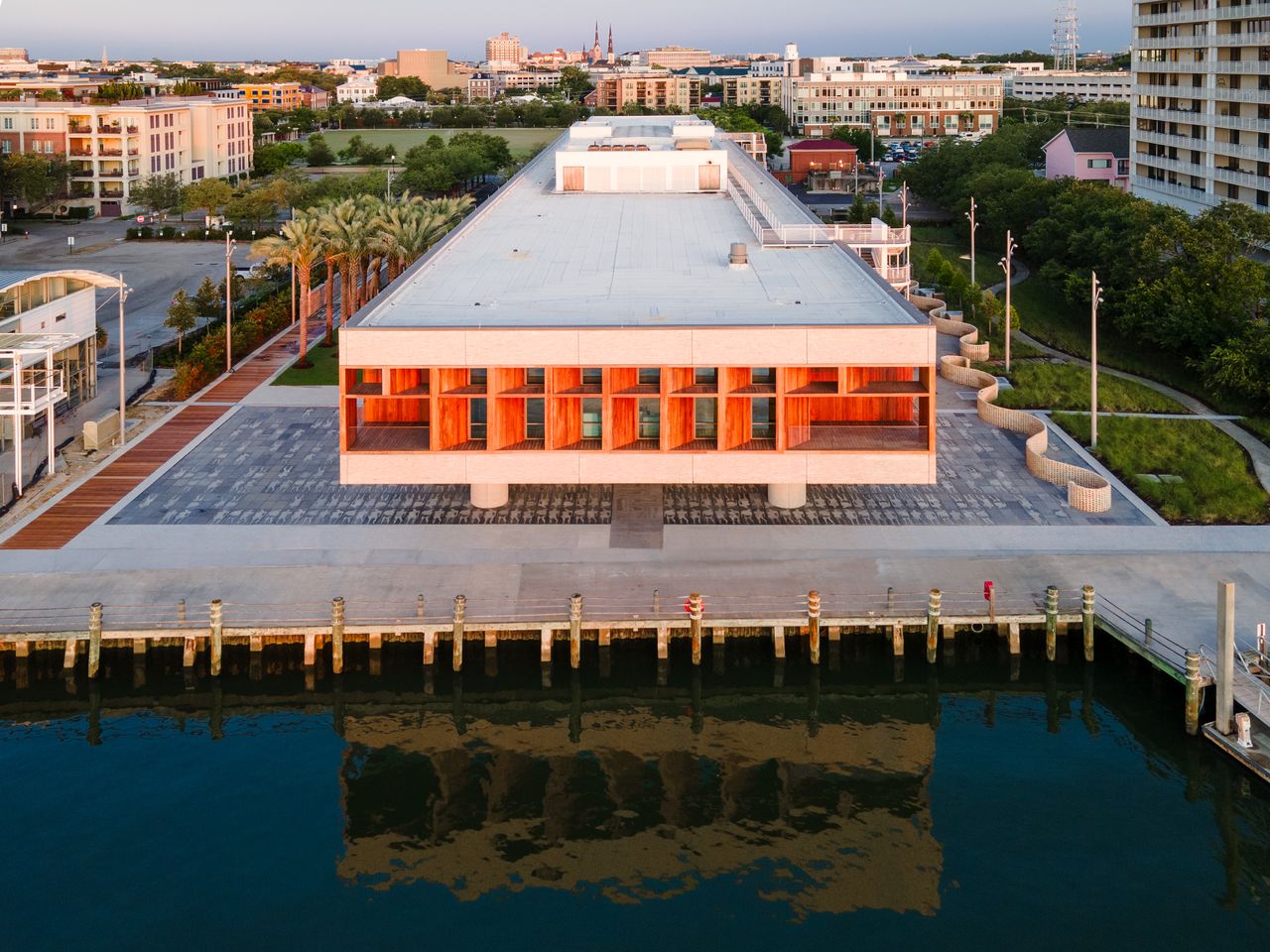 hero aerial exterior of International African American Museum 