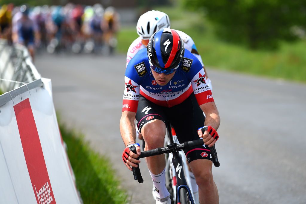VALBROYE SWITZERLAND APRIL 29 Rmi Cavagna of France and Team QuickStep Alpha Vinyl attacks during the 75th Tour De Romandie 2022 Stage 3 a 1651km stage from Valbroye to Valbroye TDR2022 on April 29 2022 in Valbroyeon Switzerland Photo by Dario BelingheriGetty Images
