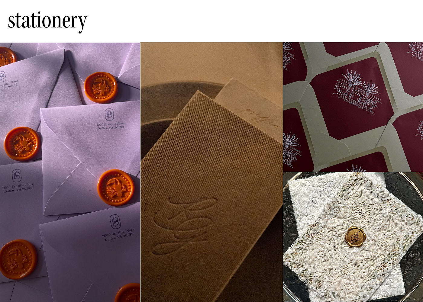 a collage of different stationery for weddings.