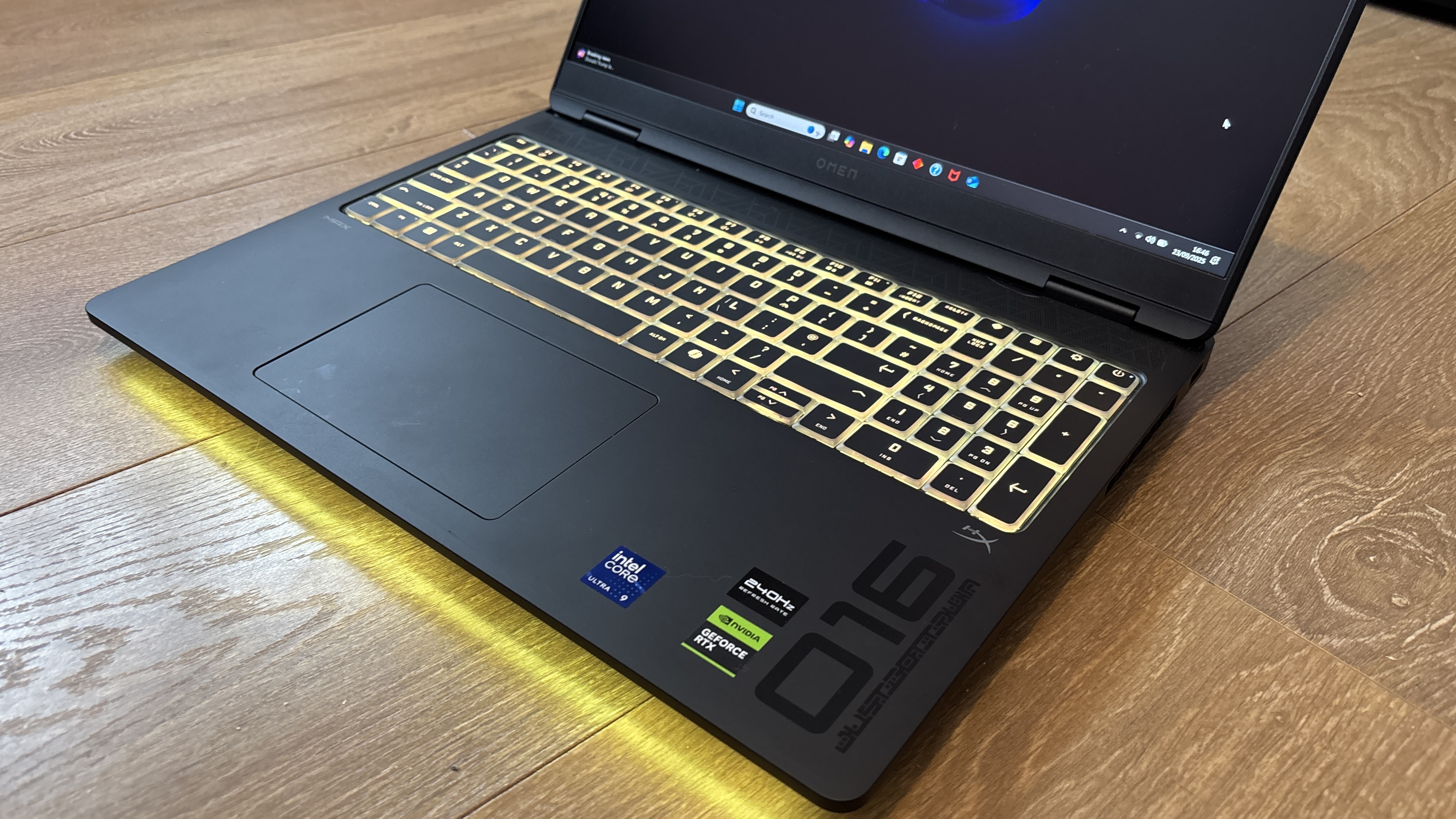 HP Omen Max 16 gaming laptop on wooden surface