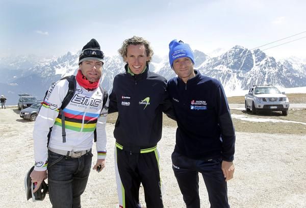 Cadel Evans, Franco Pellizotti and Michele Scarponi at the Plan de Corones.