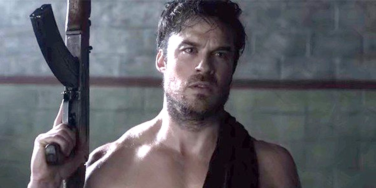 Ian Somerhalder Dr. Luther Swann shirtless with gun V Wars Season 1 finale Netflix