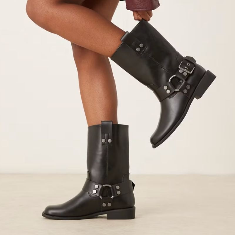 ASOS , Arley Flat Biker Boot in Black