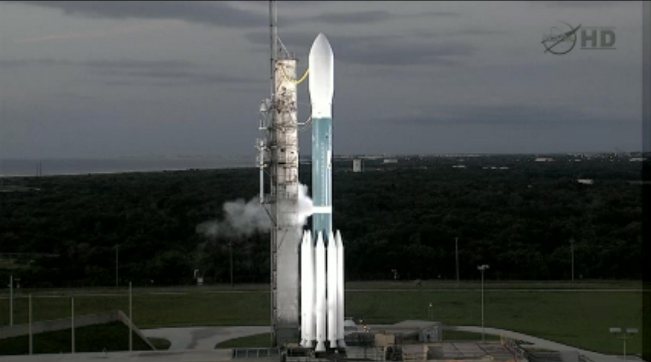 A United Launch Alliance Delta 2 rocket stands poised to launch NASA&#039;s Grail moon gravity probes from the Cape Canaveral Air Force Station in Florida on Sept. 8, 2011. 