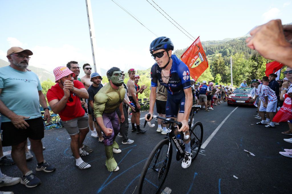SAINTGERVAIS MONTBLANC FRANCE JULY 16 David Gaudu of France and Team GroupamaFDJ competes climbing to the SaintGervais MontBlanc 1379m while fans cheer during the stage fifteen of the 110th Tour de France 2023 a 179km stage from Les Gets les Portes du Soleil to SaintGervais MontBlanc 1379m UCIWT on July 16 2023 in SaintGervais MontBlanc France Photo by David RamosGetty Images