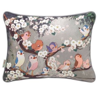 cushion with birds and floral prints