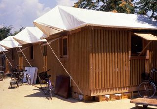 Ban designed these paper log houses, used as temporary accommodation following the Kobe earthquake in 1995