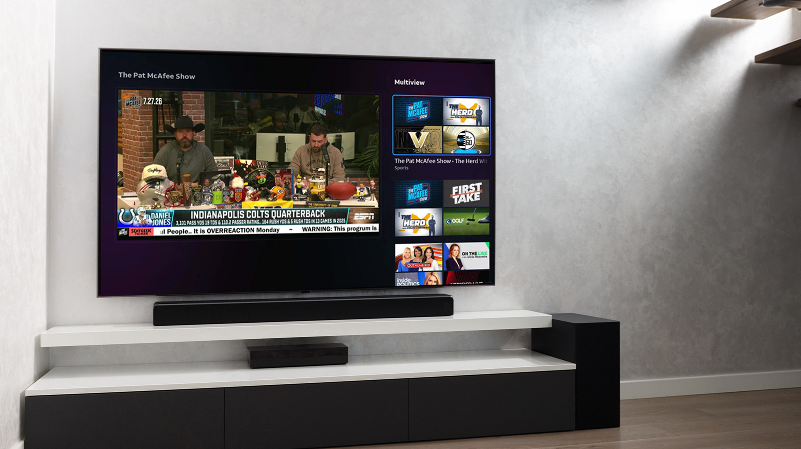 TV set showing DirecTV programming