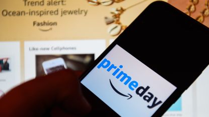 is Prime Day only for prime members: In this photo illustration an Amazon Prime day logo seen displayed on a smartphone. 