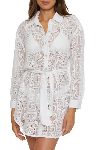 Long Sleeve Sheer Lace Cover-Up Shirtdress