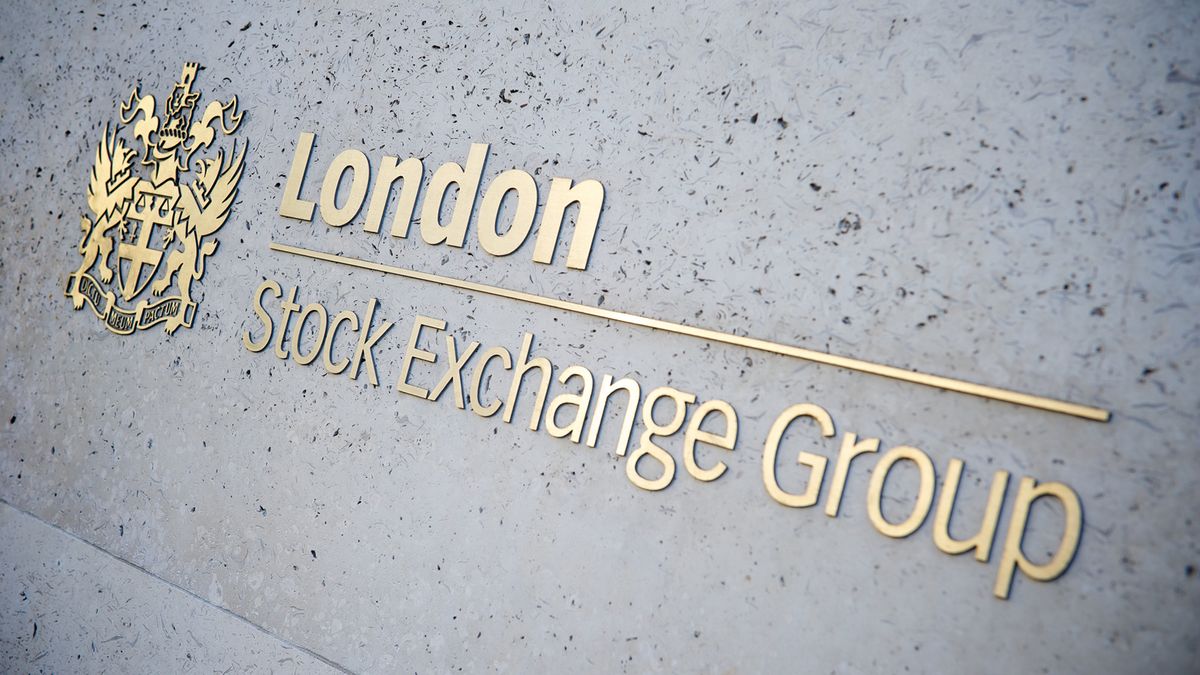 London Stock Exchange Group sign in gold lettering on a wall