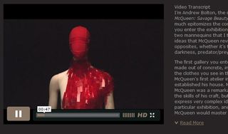 Text transcript of an Alexander Mcqueen video clip, shown next to the video