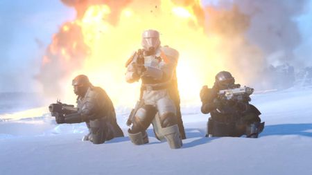 Helldivers 2 Polar Patriots Warbond helldivers standing in snow