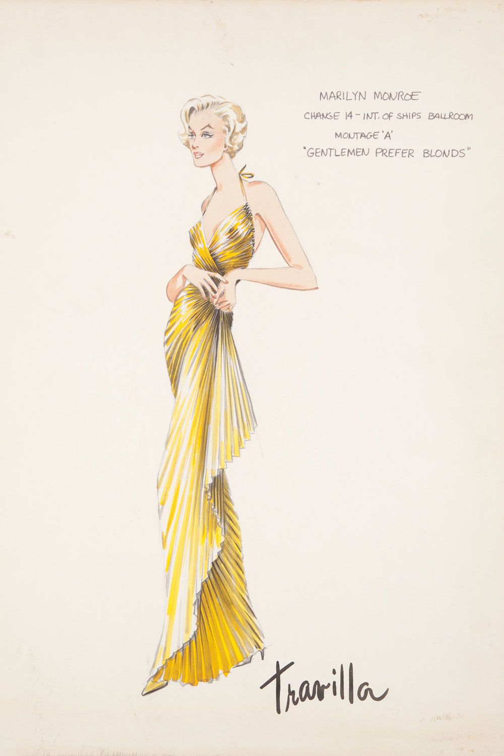 William Travilla&#039;s original sketch of Marilyn Monroe in Gentlemen Prefer Blondes