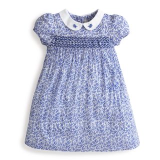 JoJo Maman Bebe blue ditsy print smocked dress