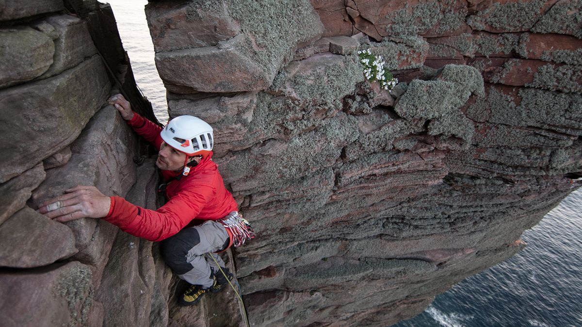 Jesse Dufton climbing Old Man of Hoy