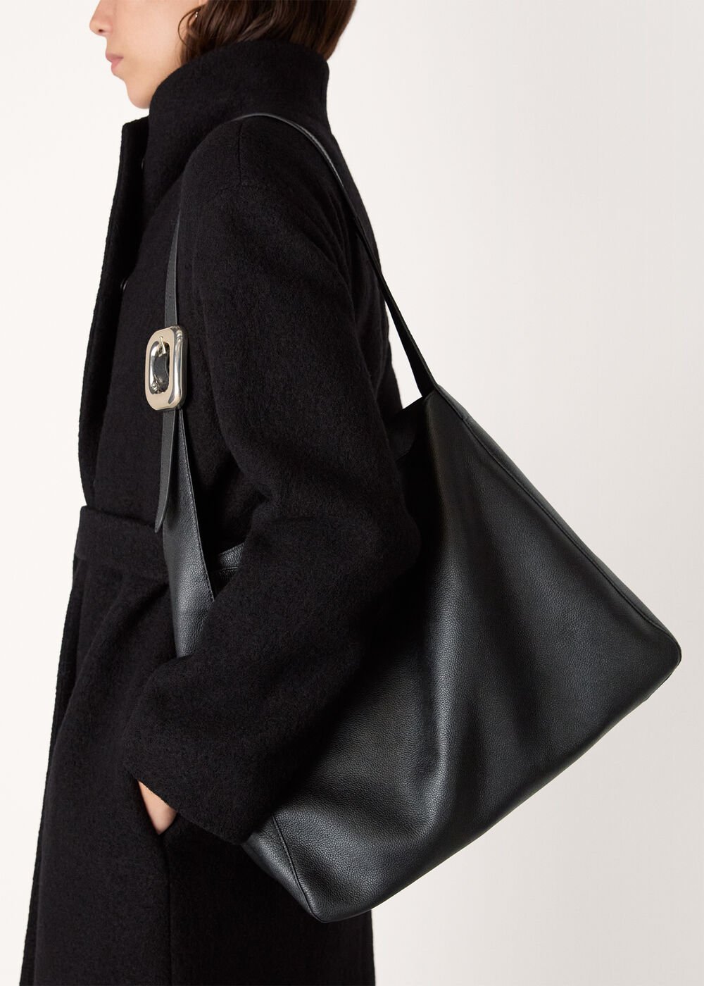 Black Mabel Buckle Detail Tote Bag