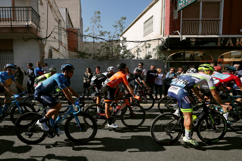 MURCIA SPAIN FEBRUARY 15 Start Albert Torres Barcelo of Spain and Movistar Team Daniel Viegas of Portugal and Team KometaXstra Ruben Fernandez Andujar of Spain and Team Fundacion Orbea Loic Vliegen of Belgium and Team Circus Wanty Gobert during the 40th Vuelta a Murcia 2020 Stage 2 a 1796km stage from Santomera to Murcia LVM VueltaMurcia on February 15 2020 in Murcia Spain Photo by Gonzalo Arroyo MorenoGetty Images