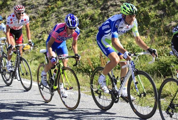 Italians Ivan Basso and Damiano Cunego held for most of the final climb
