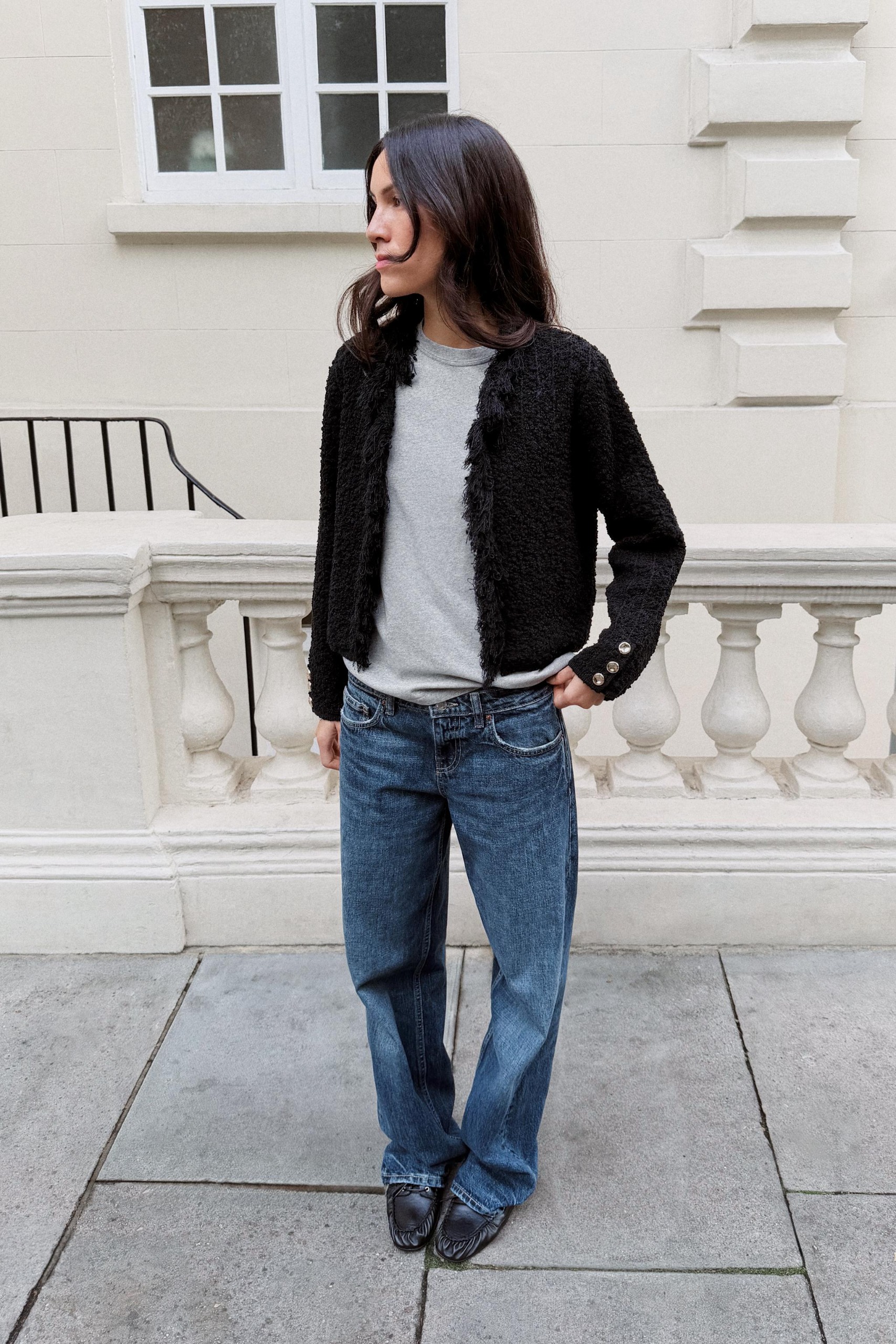 Structured Fringed Cardigan - Black - S