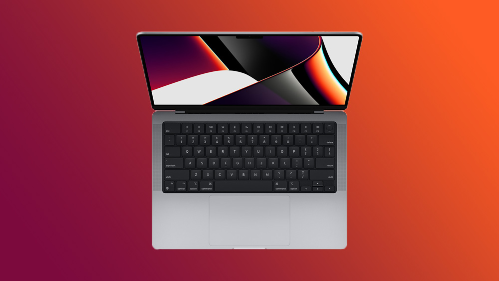 MacBook Pro 14 on an orange gradient background