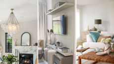 composite of three luxury living rooms with neutral colour palettes