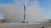 The first stage of Landspace's Zhuque-3 rocket rests on its landing pad shortly after its historic touchdown on Aug. 18, 2026.