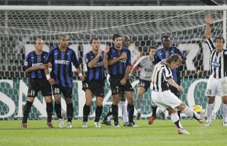 Pavel Nedved scores a free-kick for Juventus against Inter in October 2005.