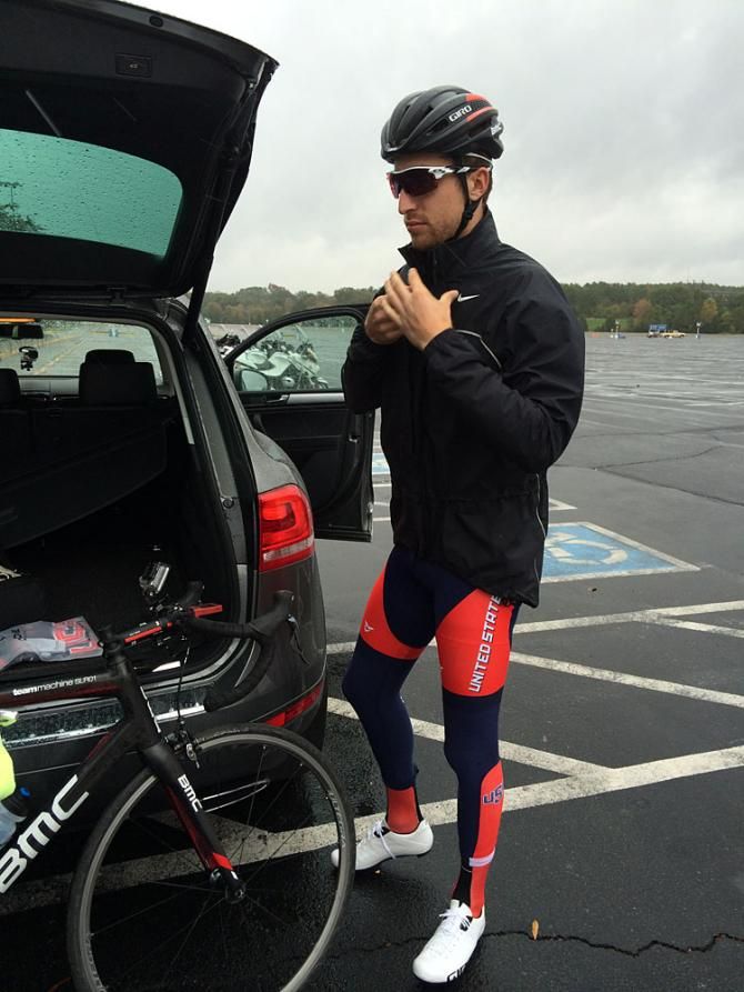 Taylor Phinney gets ready to pre-ride the 2015 time trial world championship course