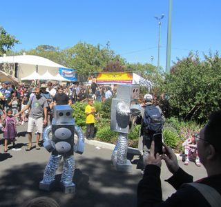 Robots (with people inside) make an appearance at Maker Faire Bay Area 2013.