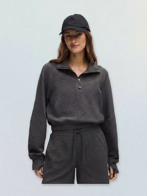 Scuba Cropped Funnel-Neck Half Zip Waffle