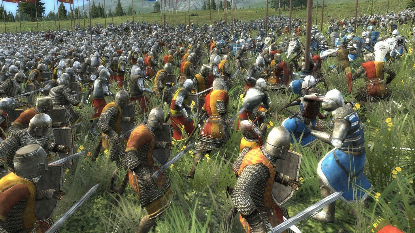 A fight between units of foot soldiers in Total War: Medieval 2.