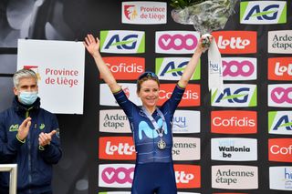 Annemiek van Vleuten on the podium of La Fleche Wallonne