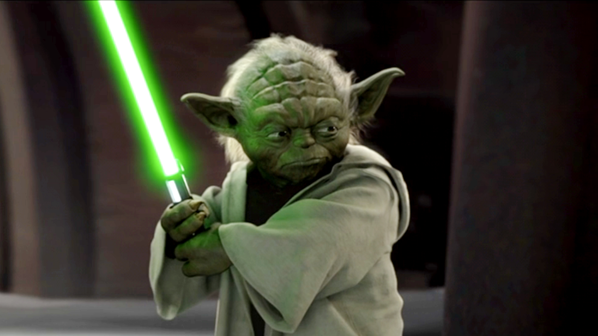 Princes Padme, C3P0, Yoda, Count Dooku all from Star Wars: The Attack of the Clones (2002).