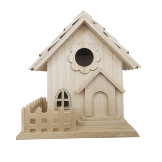 Unpainted wooden birdhouse