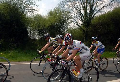 Russel Downing rides in the bunch in Bretagne