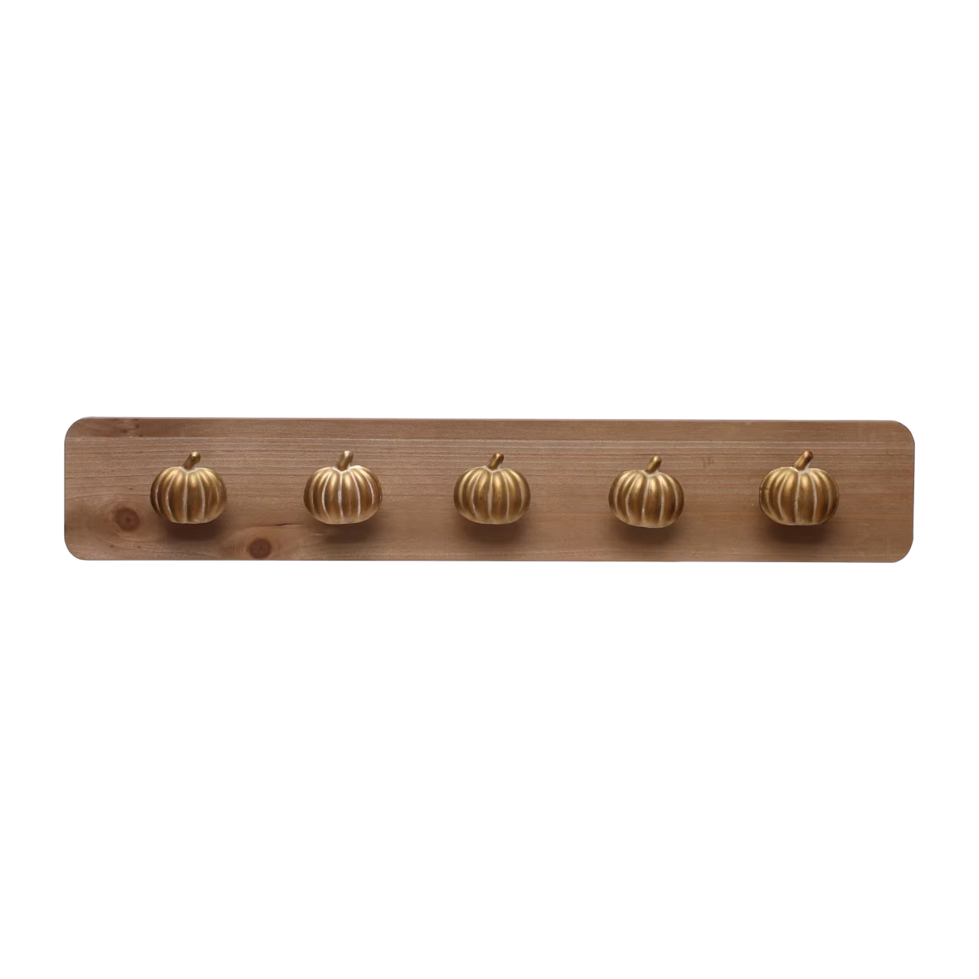 a coat rack with pumpkins on it
