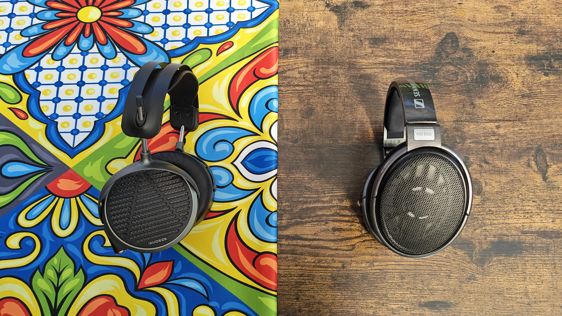 The Audeze MM-500 headphone on desktops around the house.