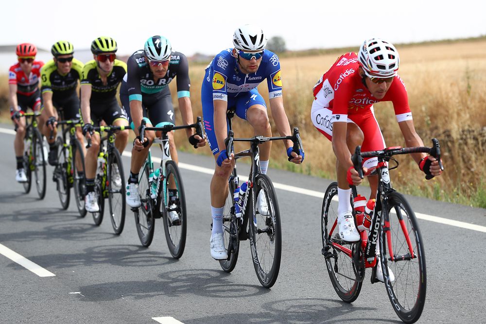 Kasper Asgreen pulls on the front of the peloton for Cofidis during stage 10 at the Vuelta