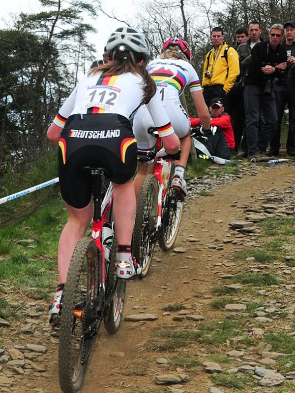 Johanna Techt (Germany) shadows Pauline Prevot the whole race.