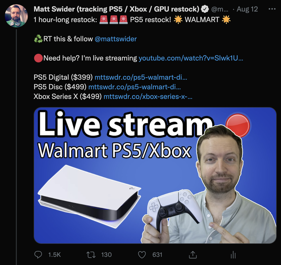 PS5 restock Twitter alerts in US from Matt Swider